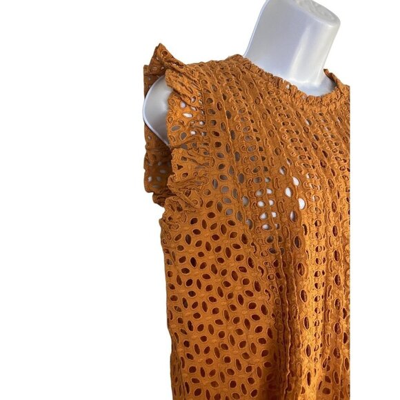 MADEWELL Woman’s Eyelet Ruffle-Sleeve Mini Dress Mulled Cider Cotton Womens SZ M - Picture 4 of 8